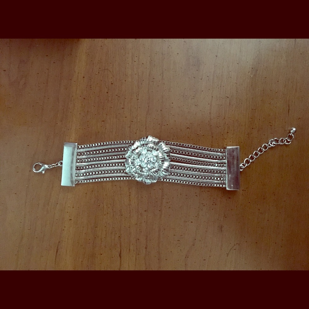 Silver rhinestone flower bracelet